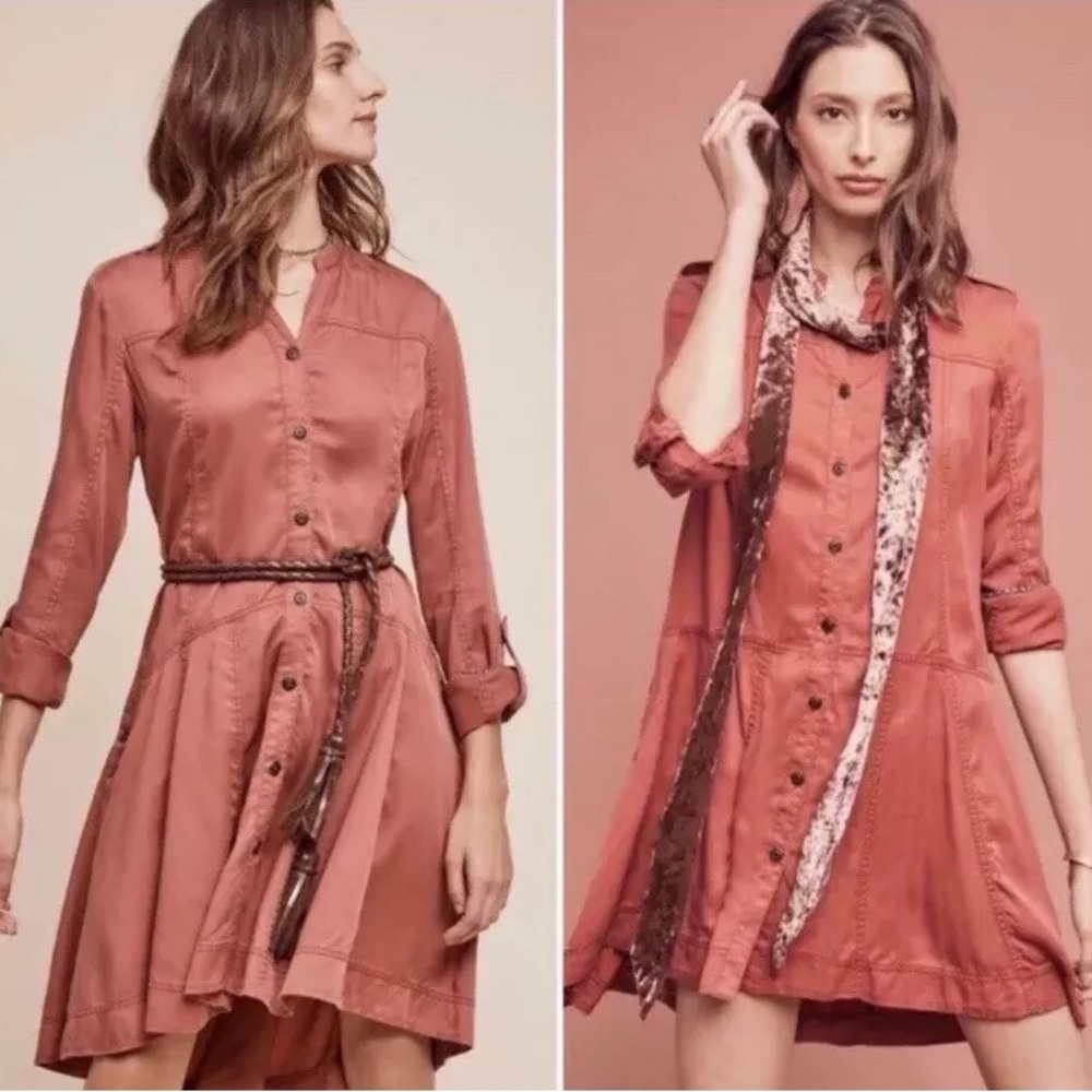 Anthro Holding Horses Mariona Shirt Dress Dusty Rose